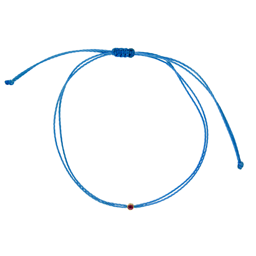 Armband, Seide blau, 19 cm, Zarge 585G, Rubin ø- 2,0 mm - 1 Stück