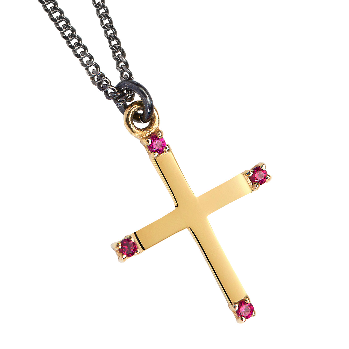 Halskette, 925Ag, oxyd. 45 cm, mit Kreuz 585G, 4 Rubine - 1 Stück Halskette, 925Ag, oxyd. 45 cm, mit Kreuz 585G, 4 Rubine - 1 Stück