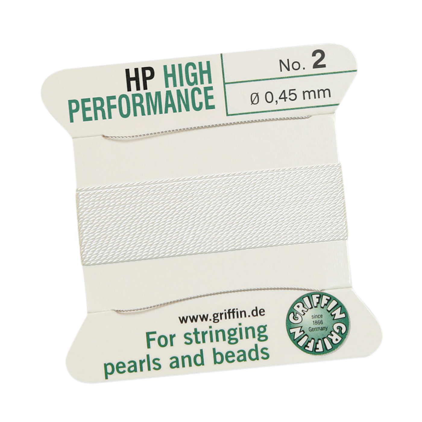 Bead Cord High Performance Perlseide, weiß, 2 Nadeln, Nr. 2 - 2 m