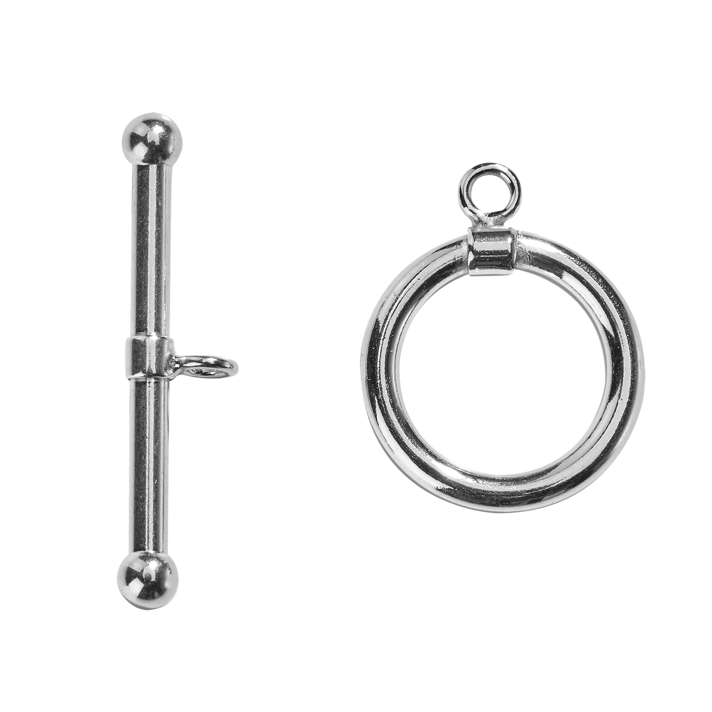 Knebelverschluss, 925 Ag rhod., ø 15 mm, geschlossene Ösen - 1 Stück Knebelverschluss, 925 Ag rhod., ø 15 mm, geschlossene Ösen - 1 Stück