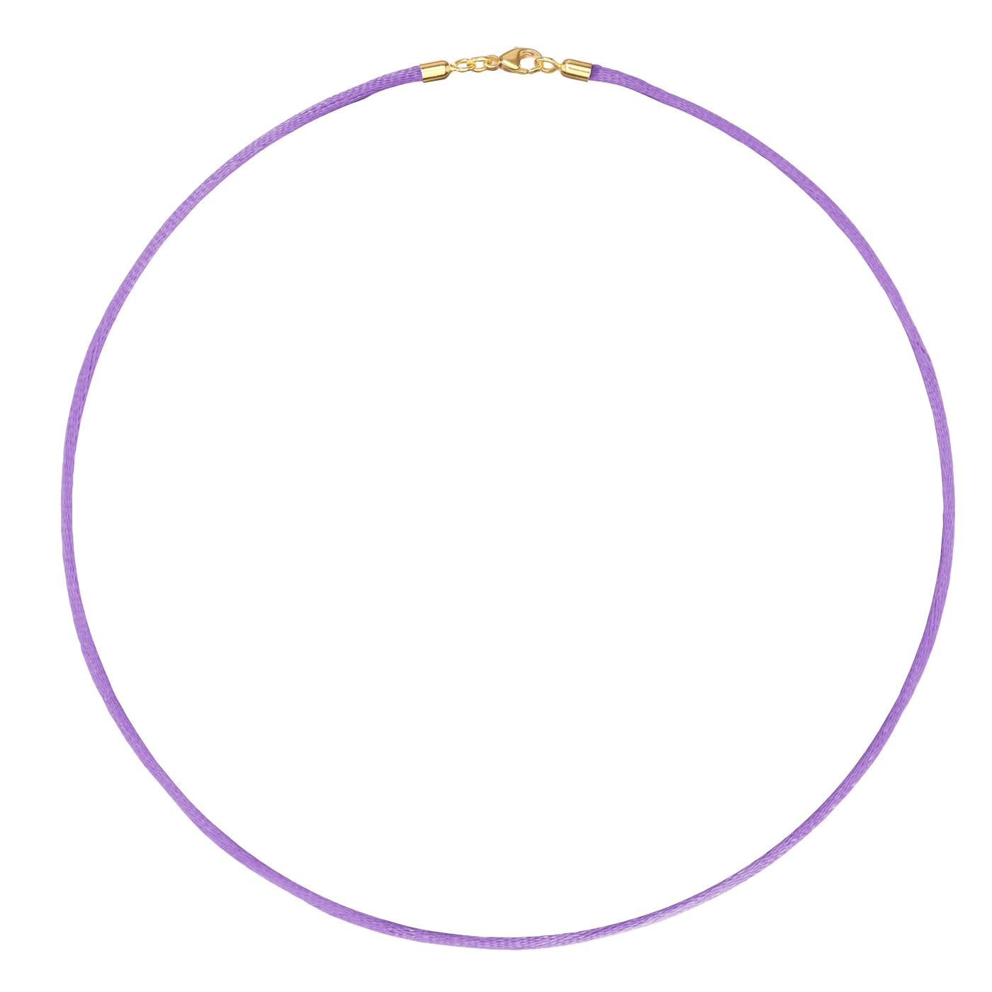 Satinband, 42 cm, ø 2 mm, lila, mit Karabiner 925 Ag verg. - 42 cm