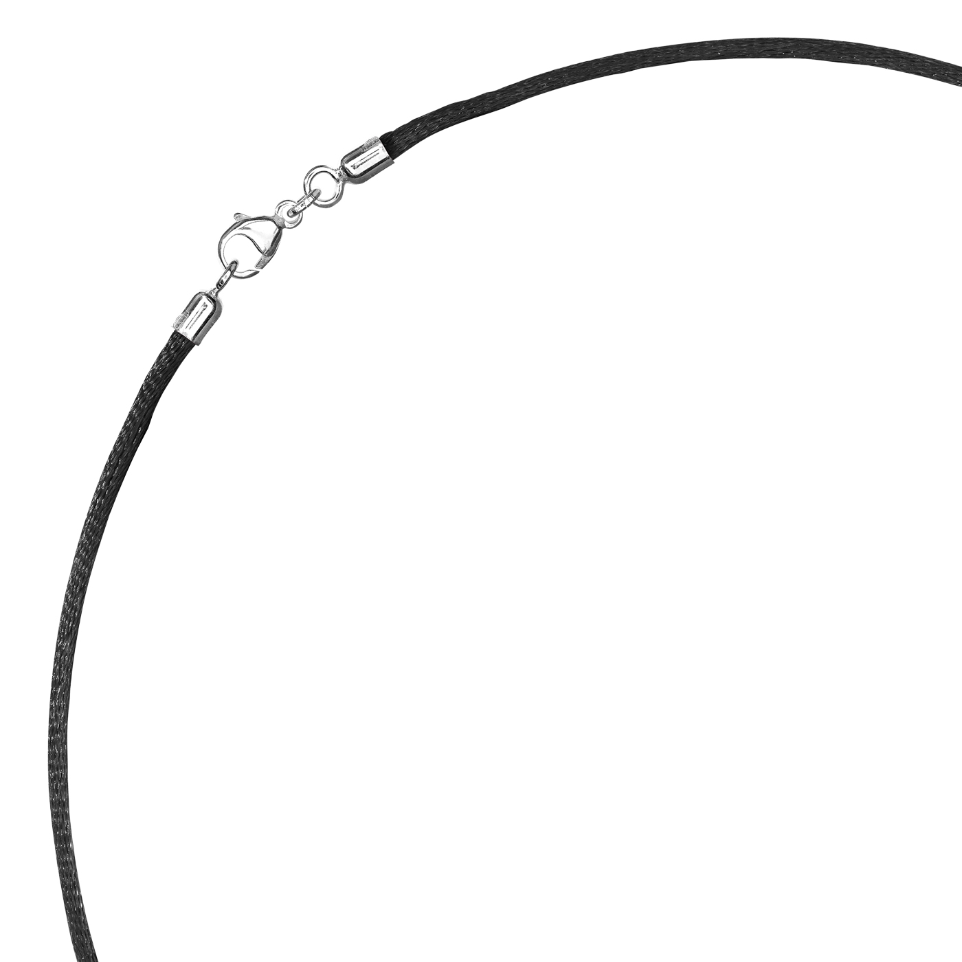 Satinband, 42 cm, ø 2 mm, schwarz, mit Karabiner 925 Ag rhod - 42 cm