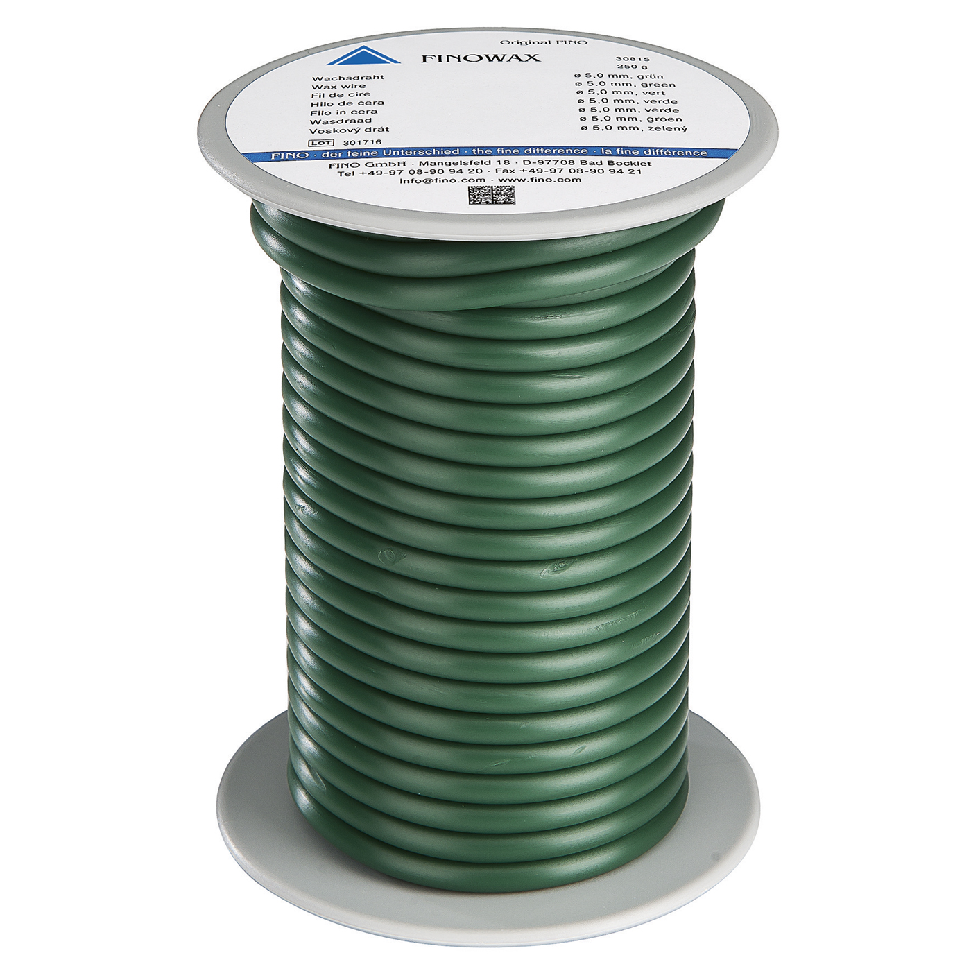 FINOWAX Wax Wire, ø 5.0 mm, Medium Hard, Green - 250 g