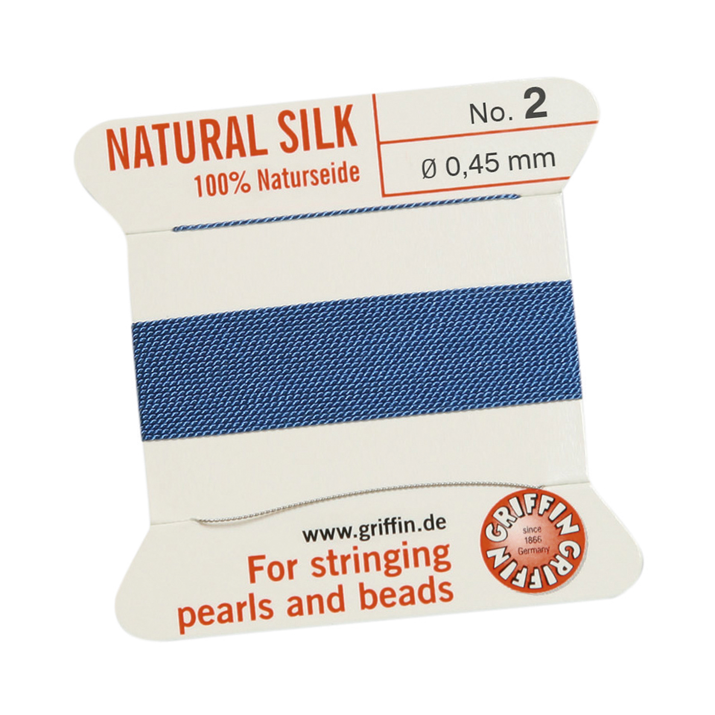 Bead Cord 100% Natural Silk, Blue, No. 2 - 2 m