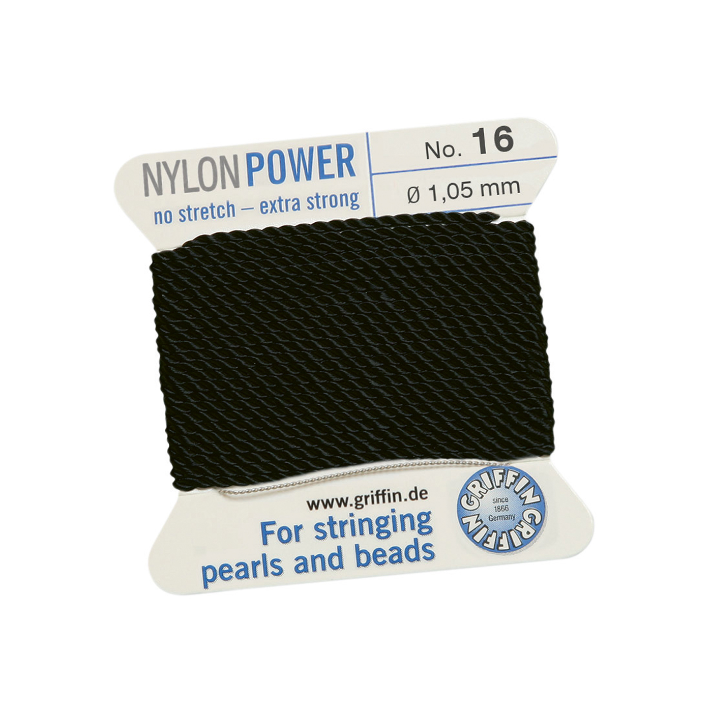 Bead Cord NylonPower, Black, No. 16 - 2 m