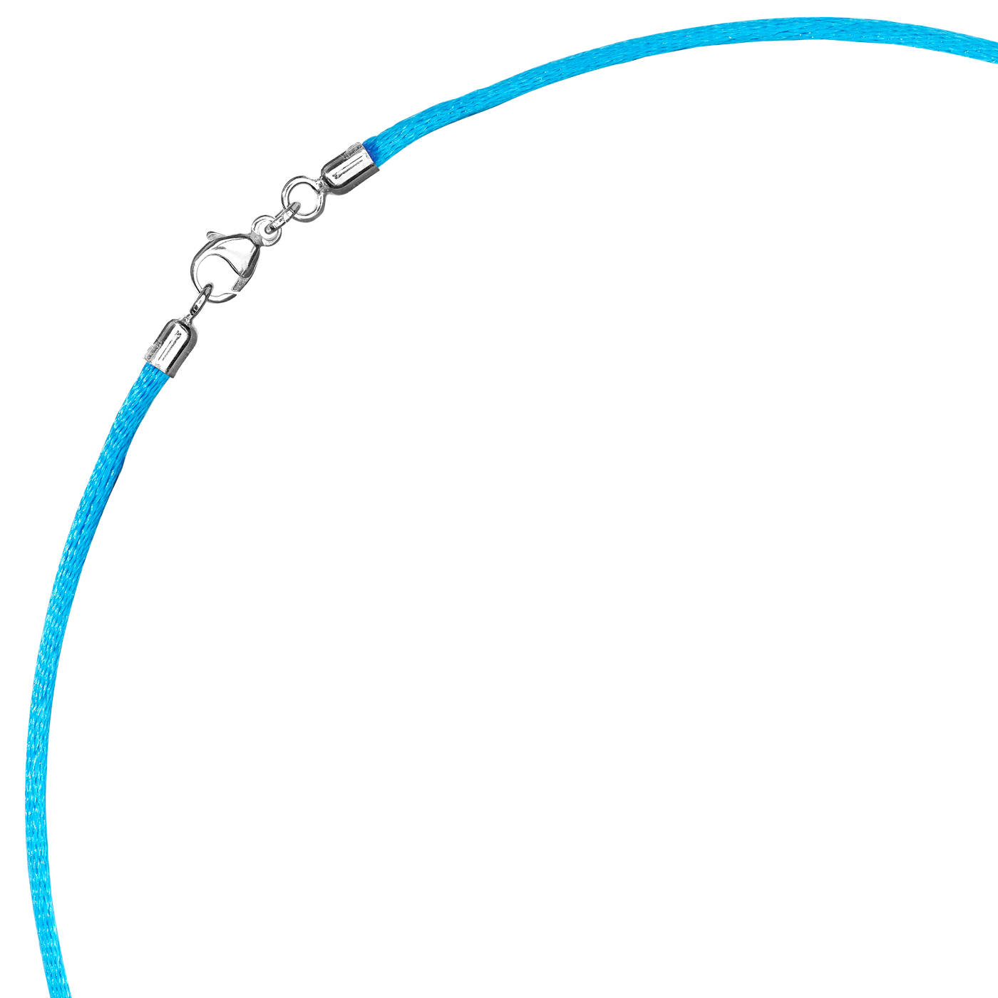 Satinband, 42 cm, ø 2 mm, blau, mit Karabiner 925 Ag rhod. - 42 cm