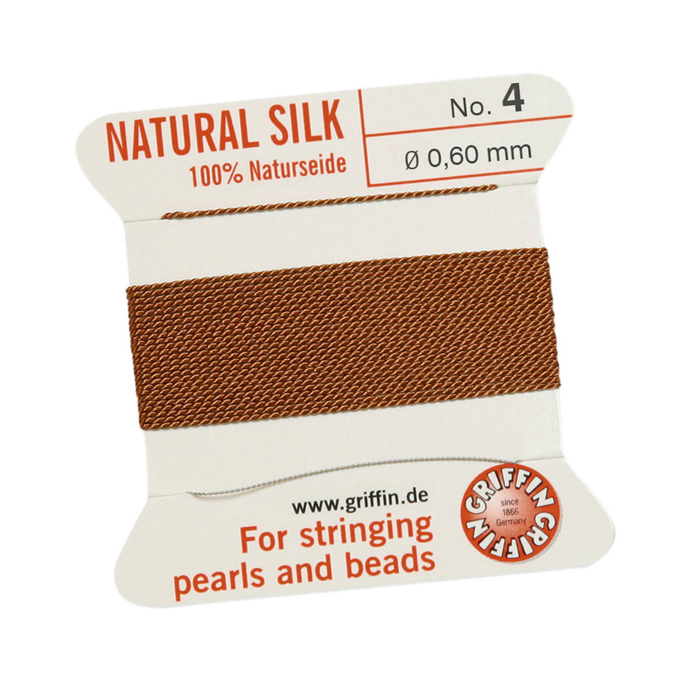 Bead Cord 100% Natural Silk, Carnelian, No. 4 - 2 m
