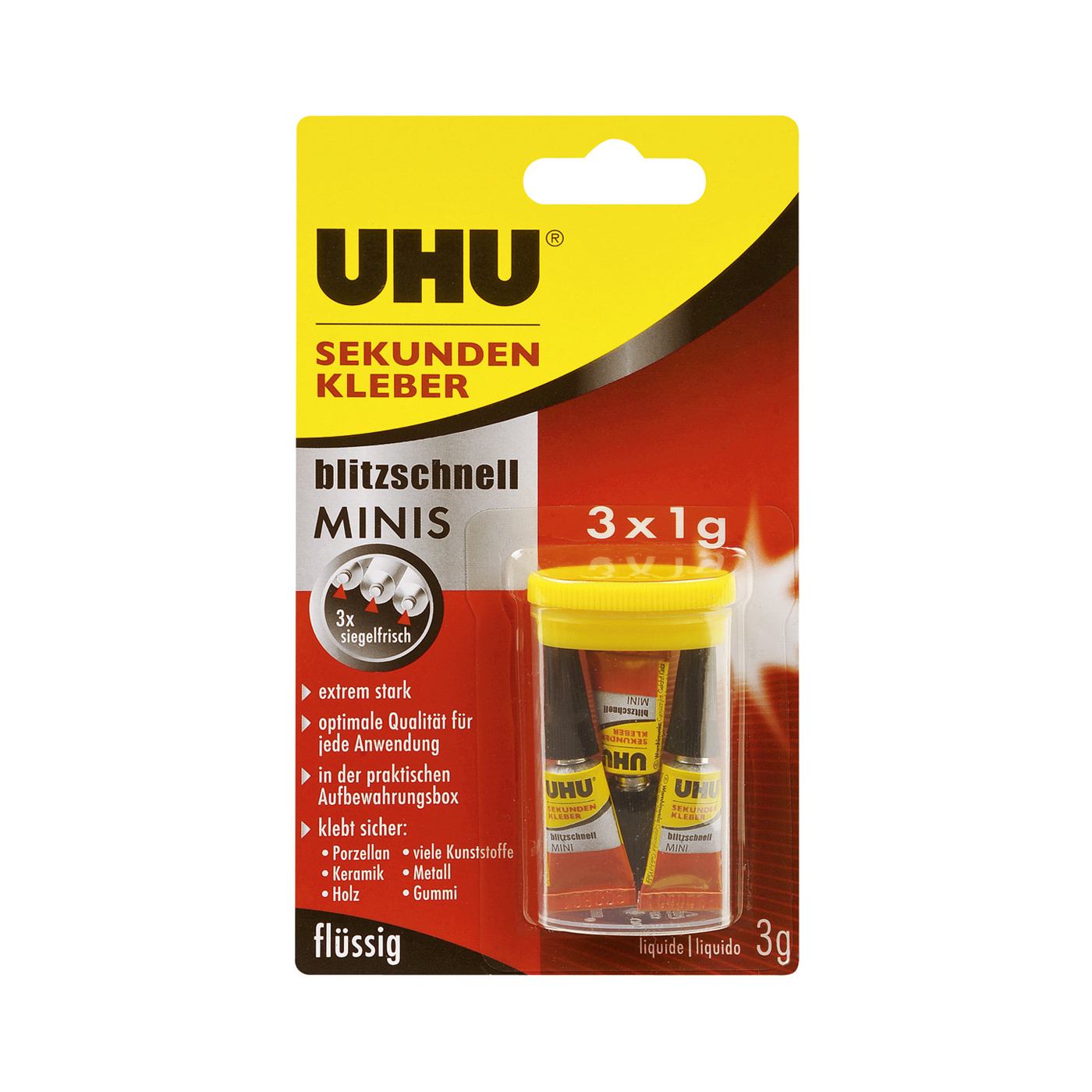 UHU blitzschnell Minis Instant Adhesive, Liquid - 3 x 1 g