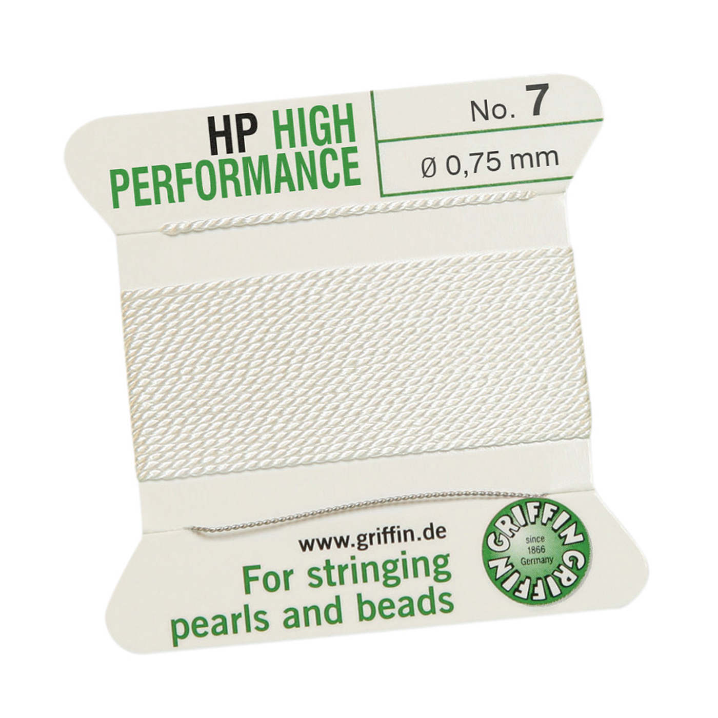 Bead Cord High Performance Perlseide, weiß, 1 Nadel, Nr. 7 - 2 m