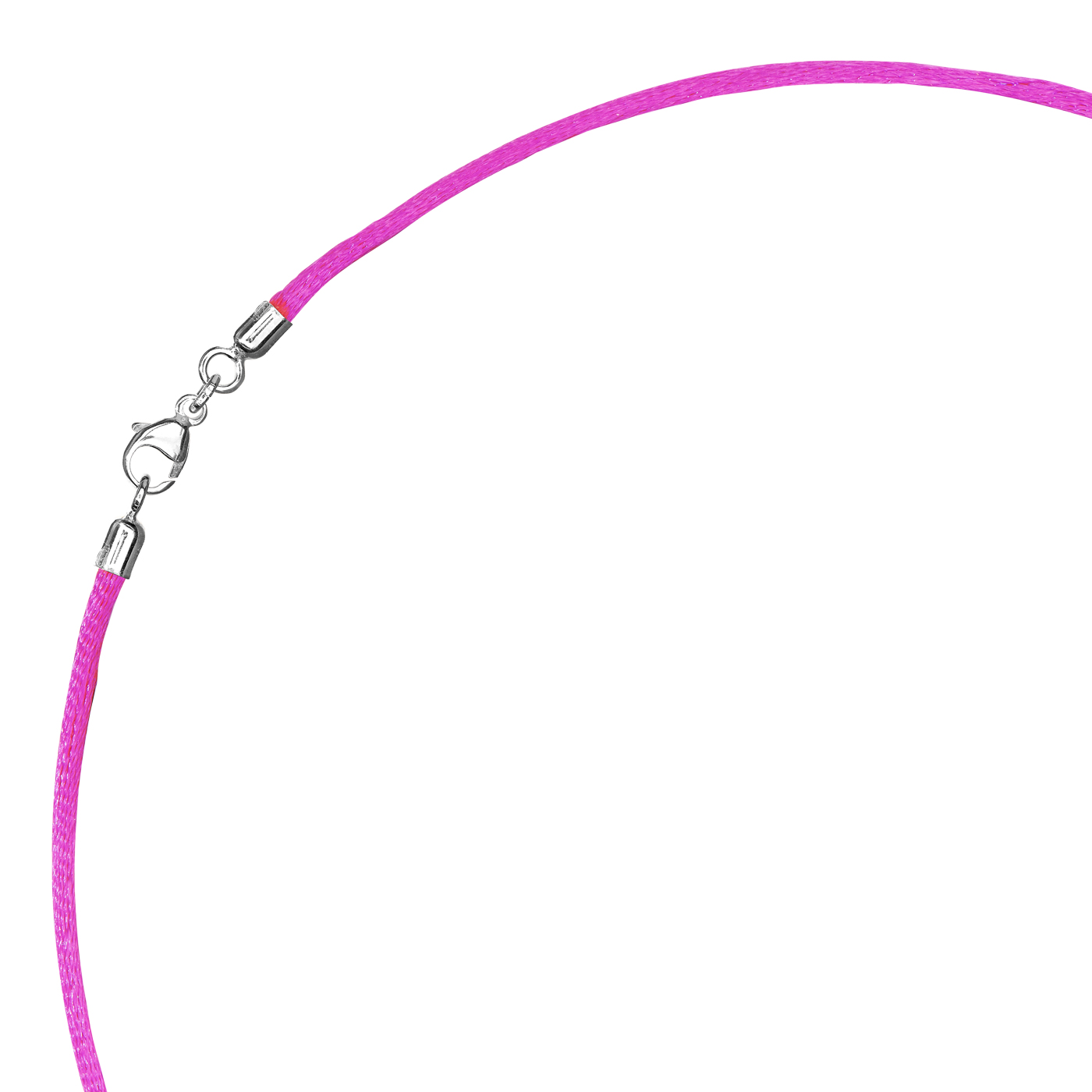 Satinband, 42 cm, ø 2 mm, fuchsia, mit Karabiner 925 Ag rhod - 42 cm