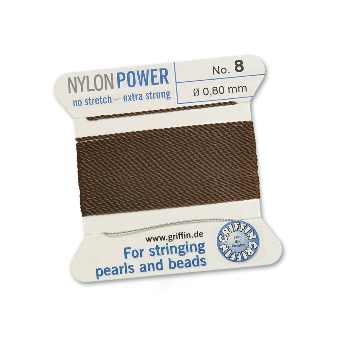 Bead Cord NylonPower Perlseide, braun, Nr. 8 - 2 m