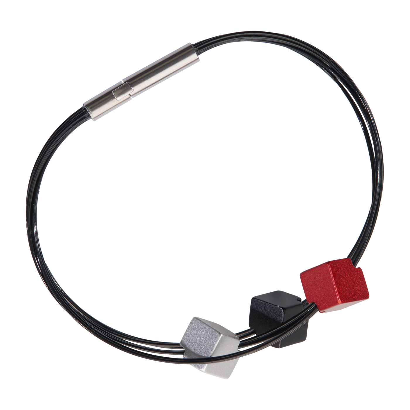 Armreif, ES-schw.,3-rhg, 18,5 cm,elox. Alu-Würfel, DPC - 1 Stück