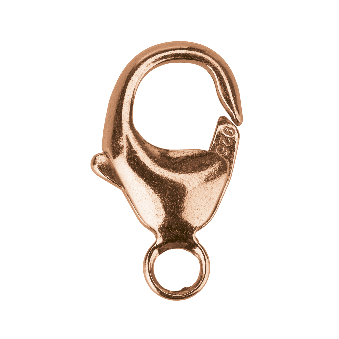 Karabiner, 925 Ag rosé vergoldet, 11 mm, mit fester Öse - 1 Stück