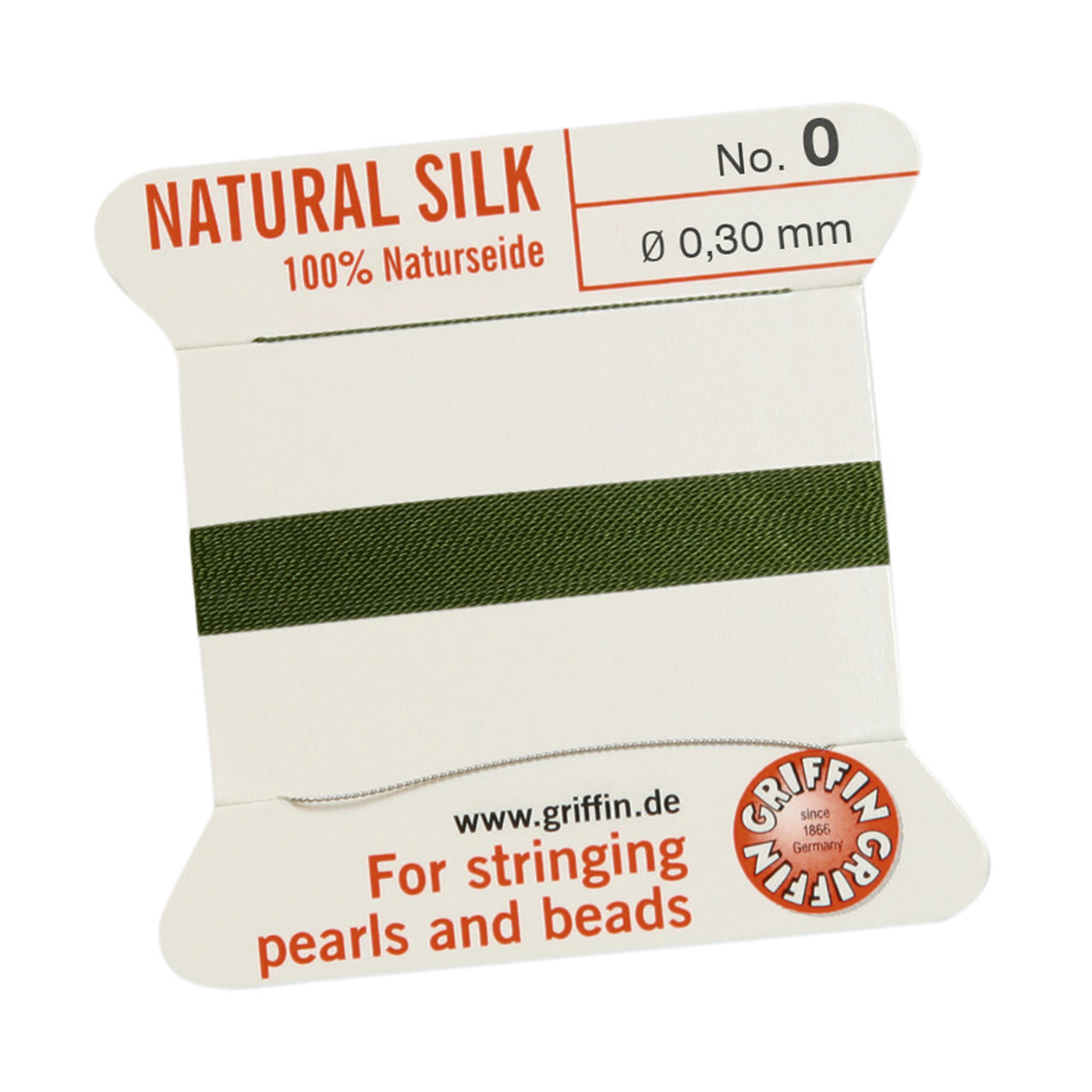 Bead Cord 100% Natural Silk, Olive Green, No. 0 - 2 m