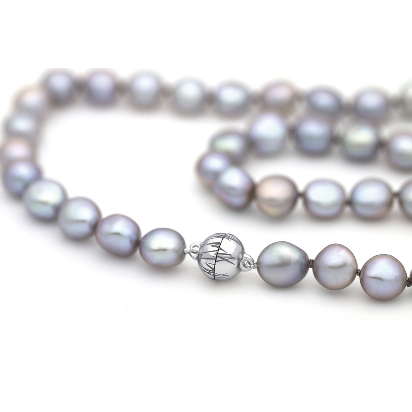 Langer Magnetschließen Magnetschließe "Grass", 925 Ag rhod., Kugel, ø 10 mm, pol. - 1 Stück