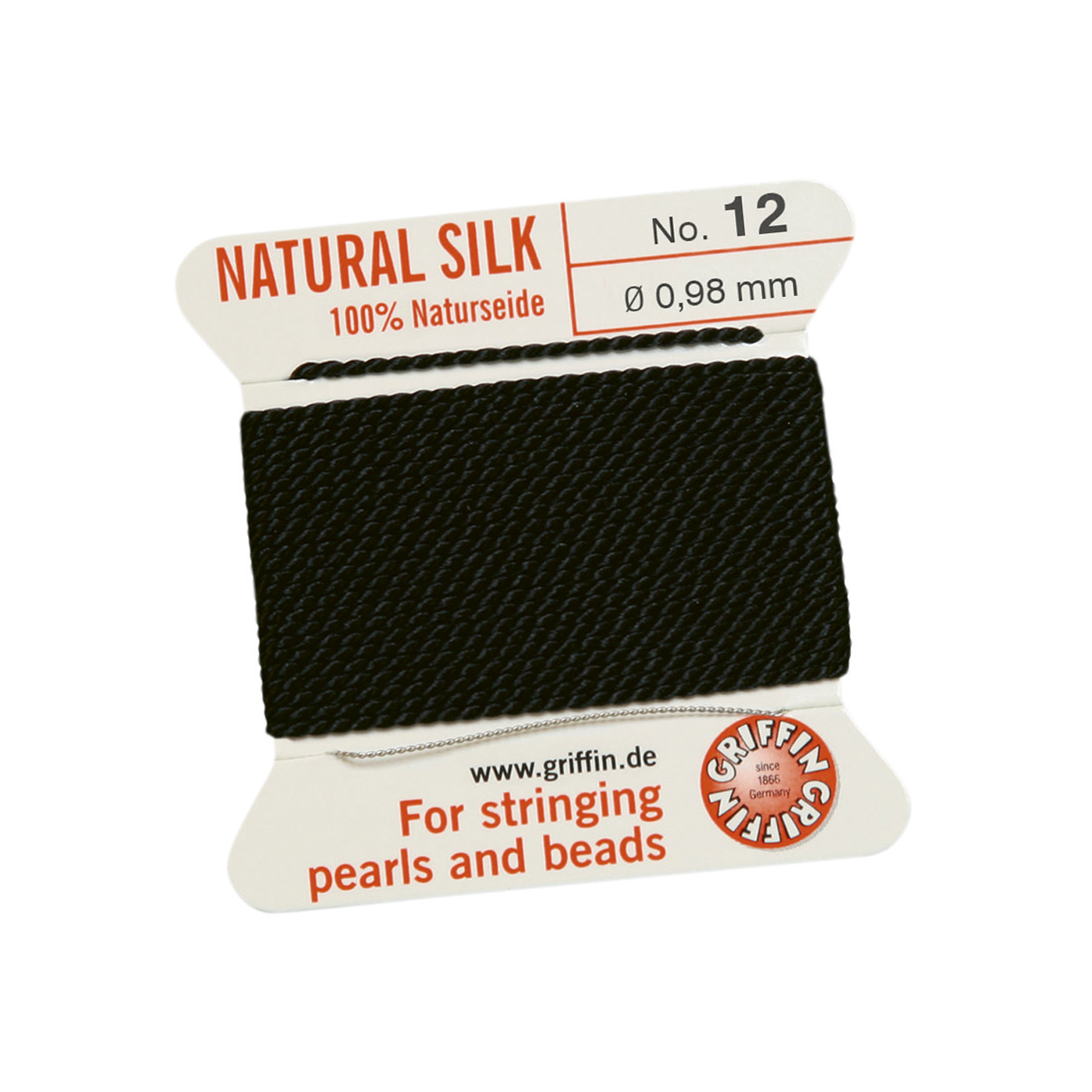 Bead Cord 100% Natural Silk, Black, No. 12 - 2 m