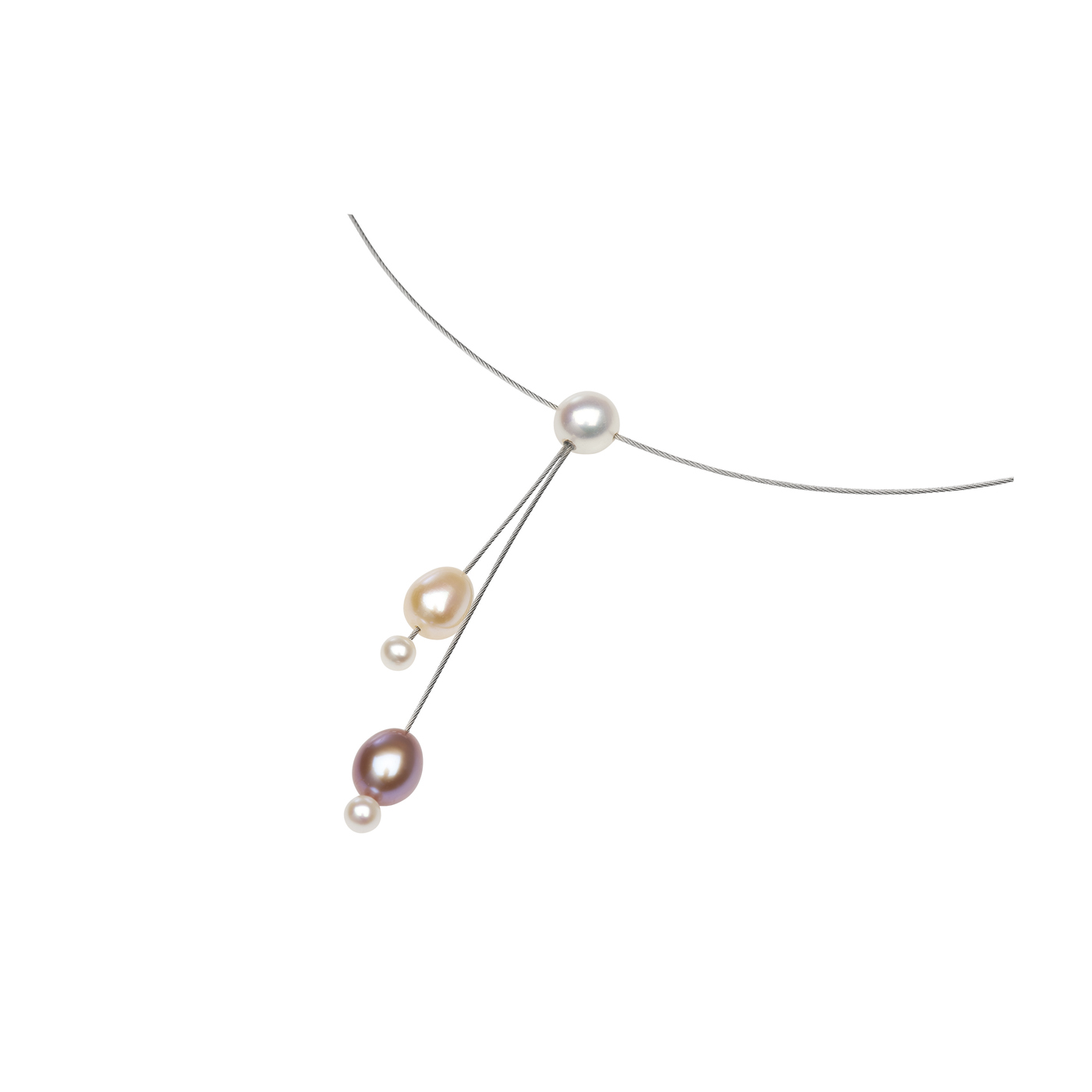 Y-Pearl Necklace, White/Purple/Apricot, 43 cm, SE Clasp - 1 piece