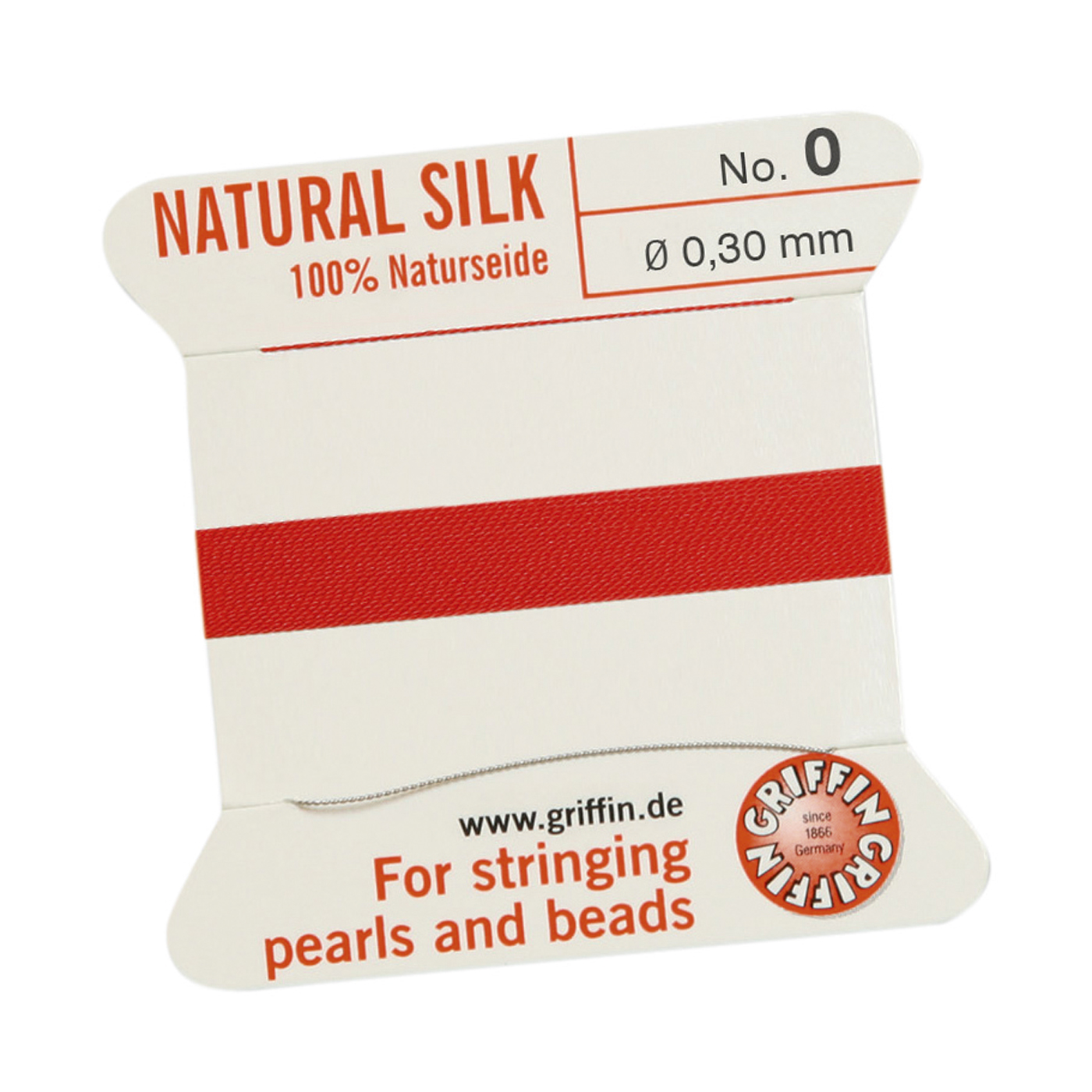 Bead Cord 100% Natural Silk, Red, No. 0 - 2 m