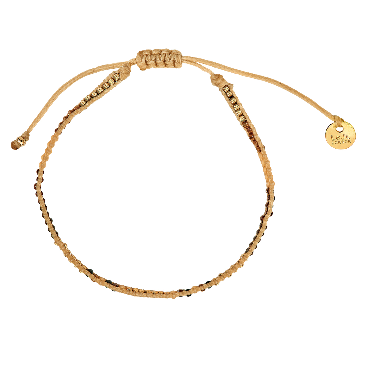 Armband, Flechtkordel, 19 cm, Messing verg., Safir ø 3,0 mm - 1 Stück