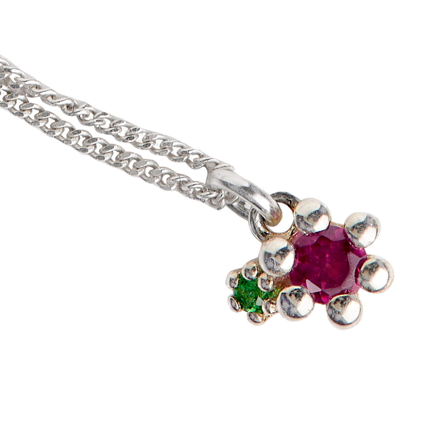 Halskette, 925Ag, 45 cm, 6er Chaton, Rubelith ø-3,0 mm, Tsa. - 1 Stück Halskette, 925Ag, 45 cm, 6er Chaton, Rubelith ø-3,0 mm, Tsa. - 1 Stück