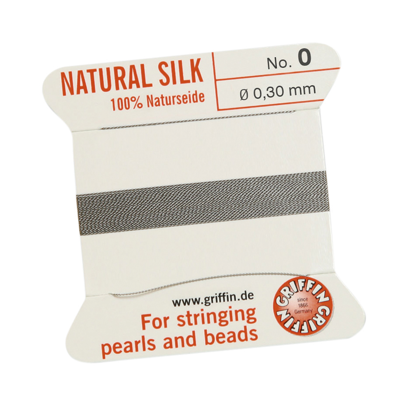 Bead Cord 100% Natural Silk, Grey, No. 0 - 2 m