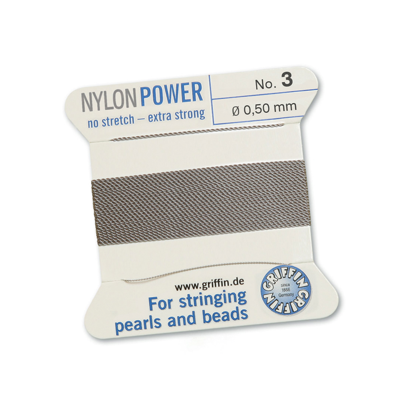 Bead Cord NylonPower, Grey, No. 3 - 2 m