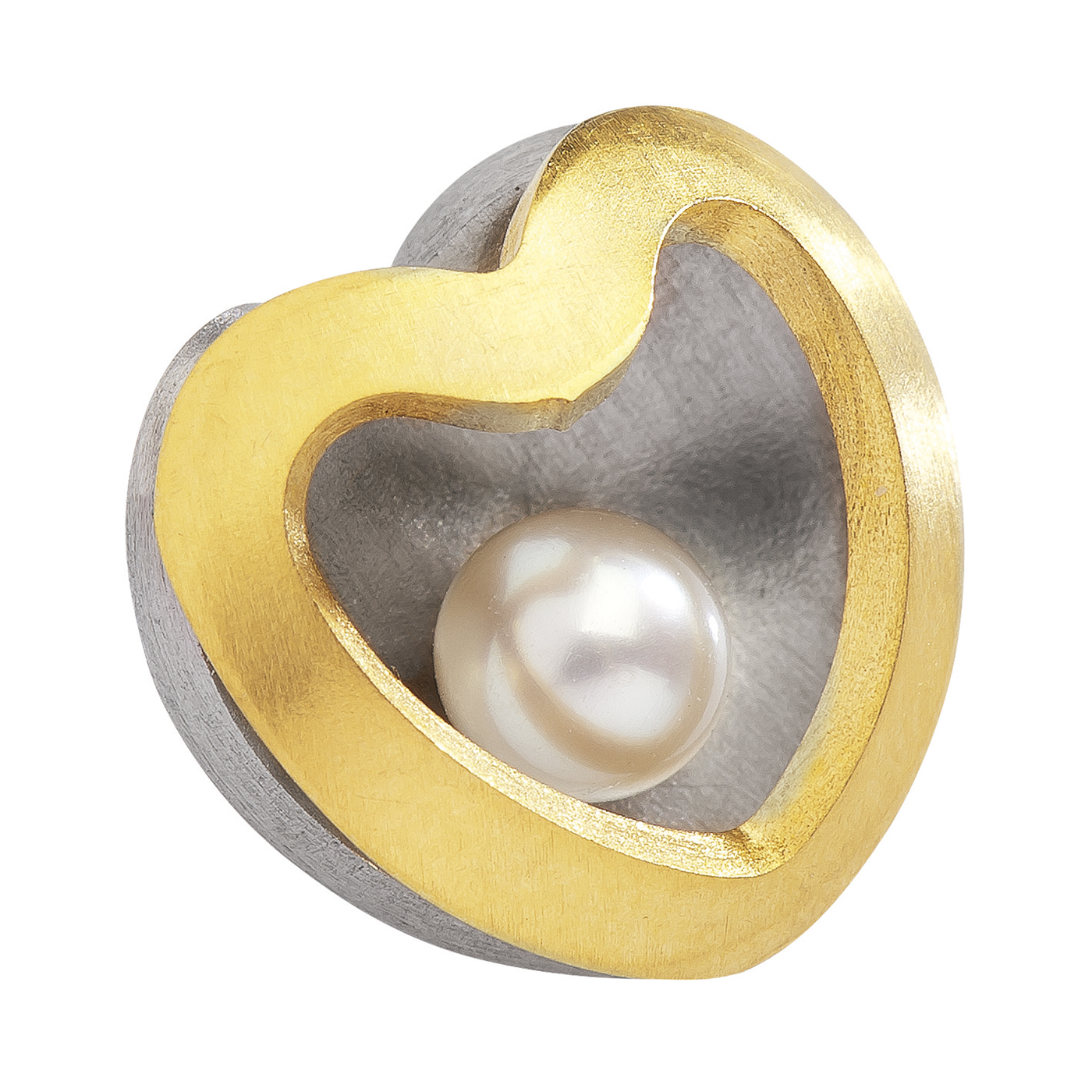 Pendant Heart with Pearl, Stainless Steel/Gold-Pl., 12 mm - 1 piece