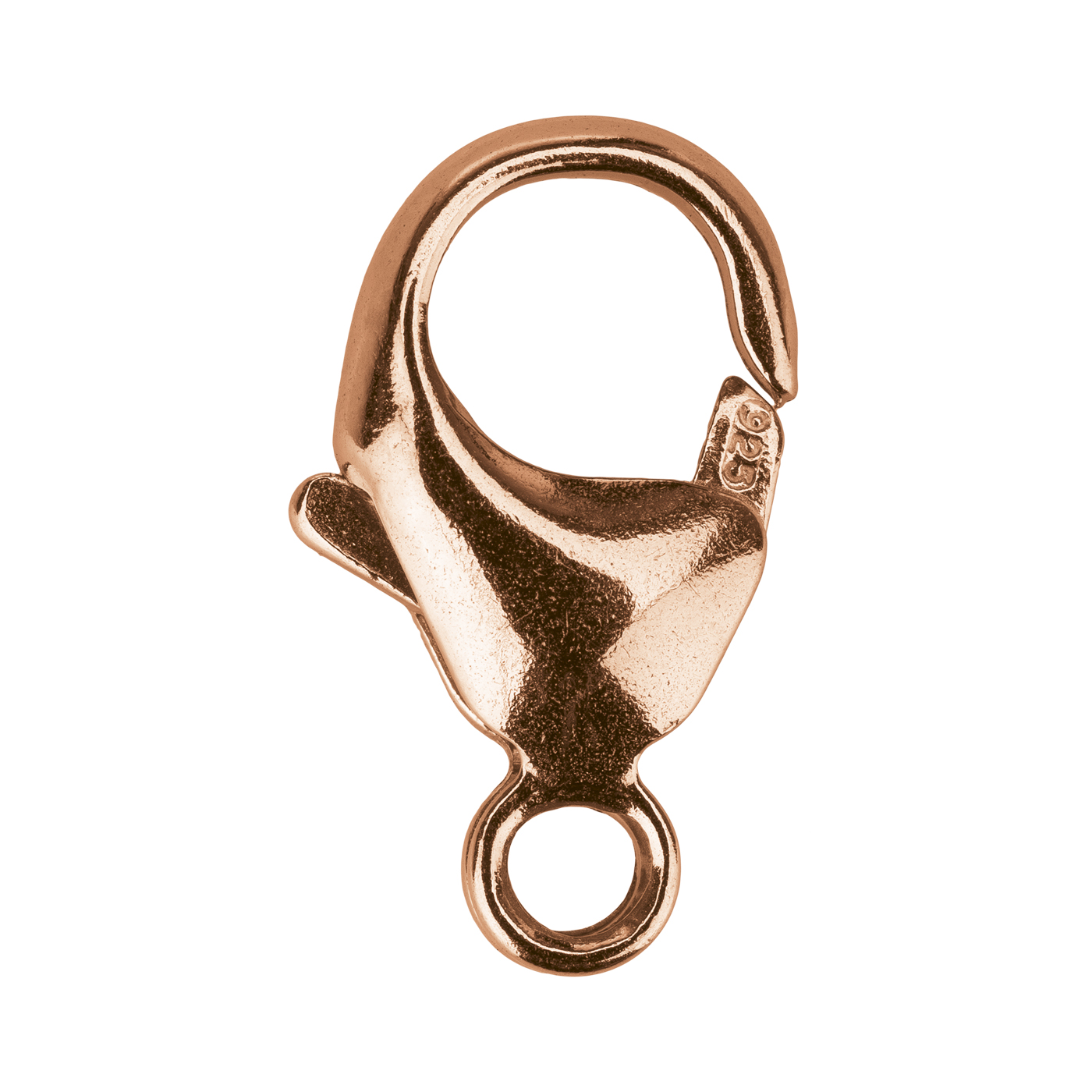 Karabiner, 925 Ag rosé vergoldet, 16 mm, mit fester Öse - 1 Stück