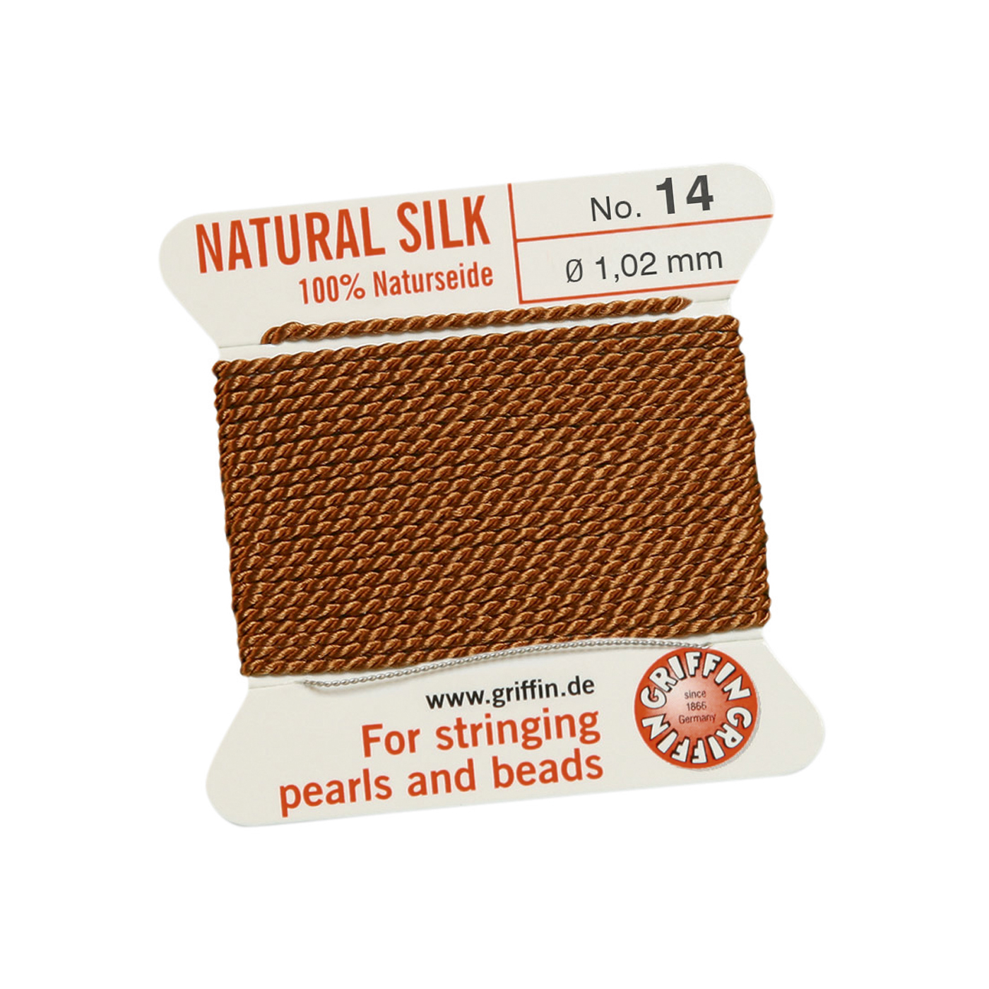 Bead Cord 100% Natural Silk, Carnelian, No. 14 - 2 m