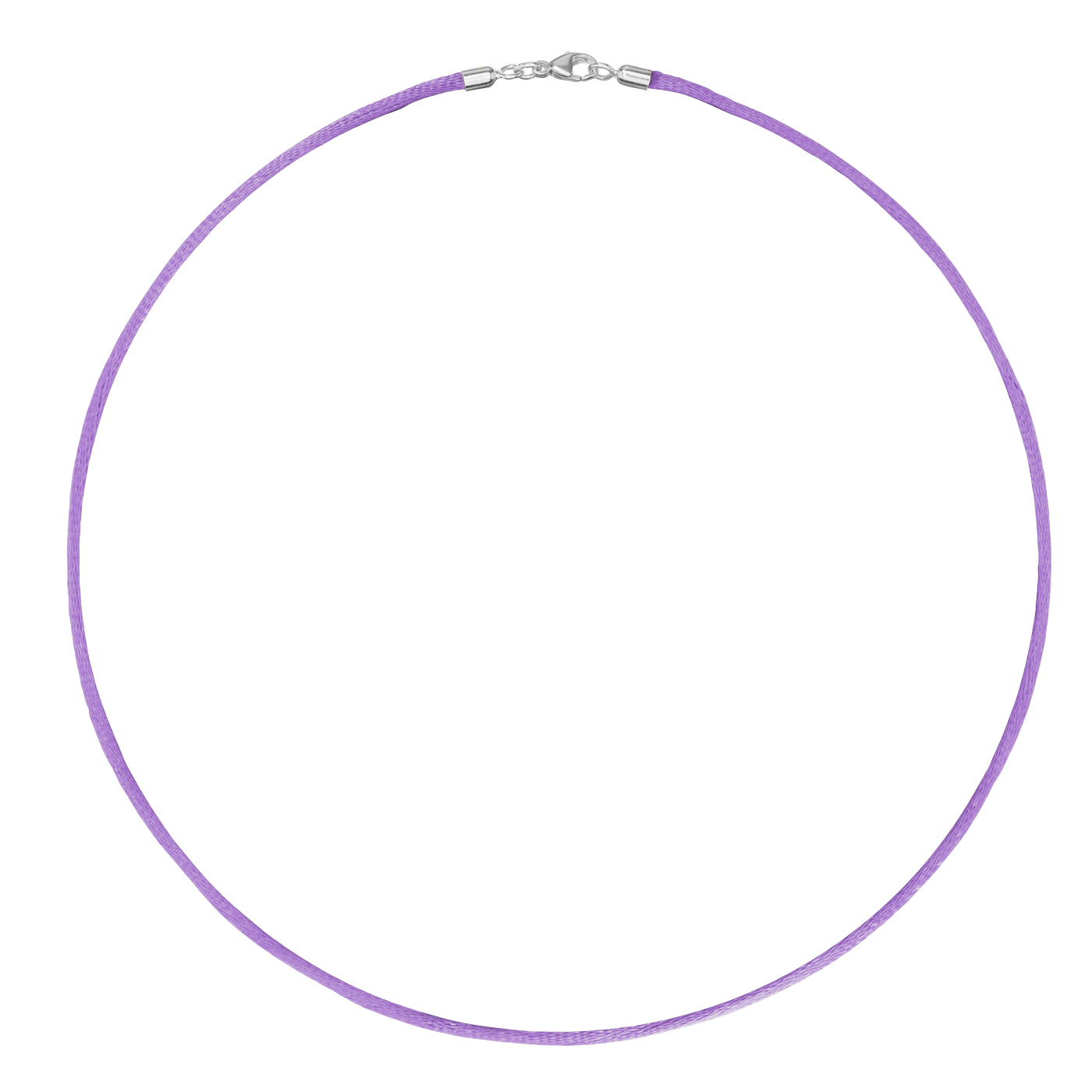 Satinband, 42 cm, ø 2 mm, lila, mit Karabiner 925 Ag rhod. - 42 cm