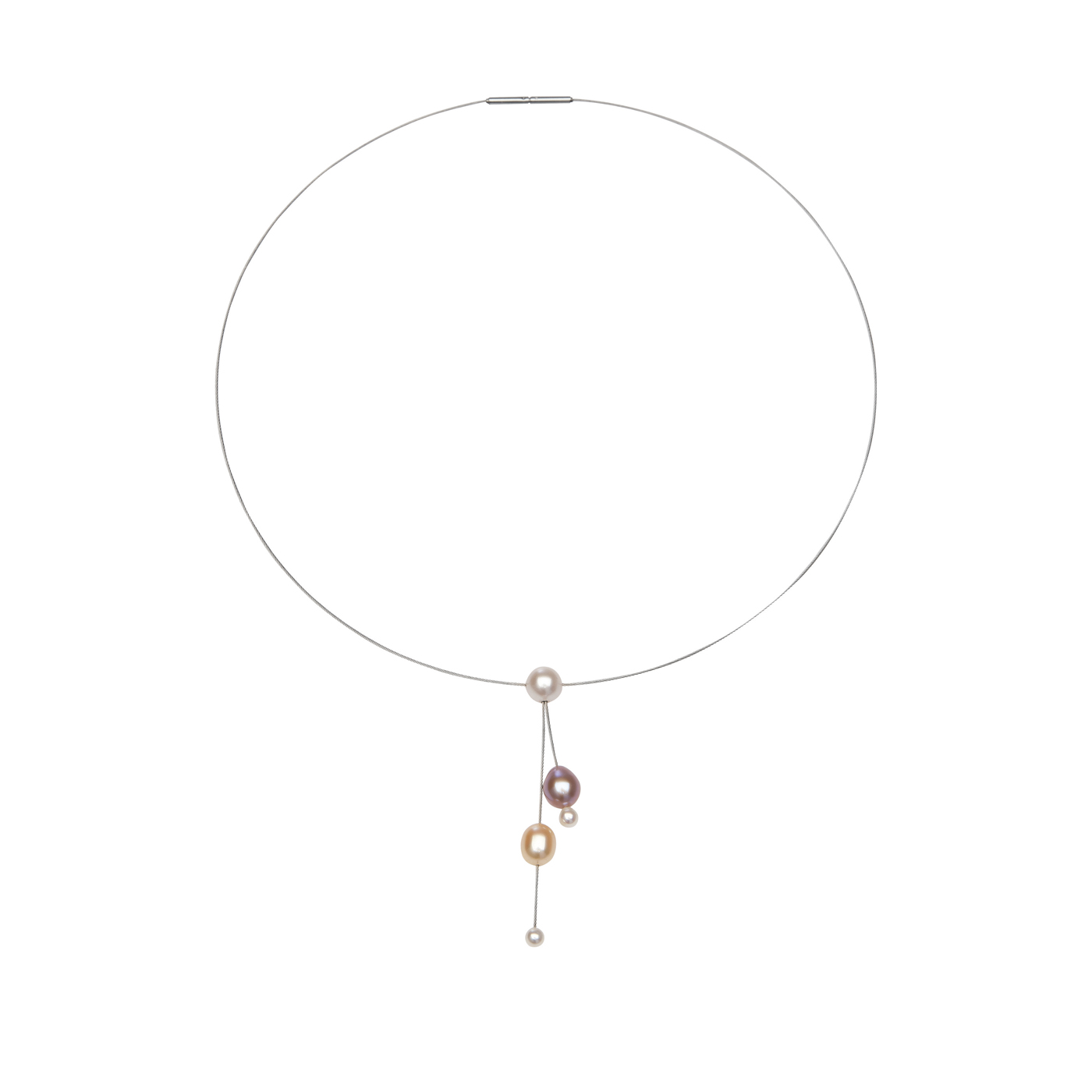 Y-Pearl Necklace, White/Purple/Apricot, 43 cm, Bayonet Clasp - 1 piece