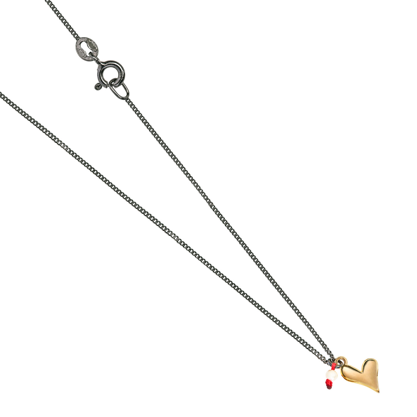 Halskette, 925Ag, oxyd. 42 cm, mit Herz 585G - 1 Stück Halskette, 925Ag, oxyd. 42 cm, mit Herz 585G - 1 Stück