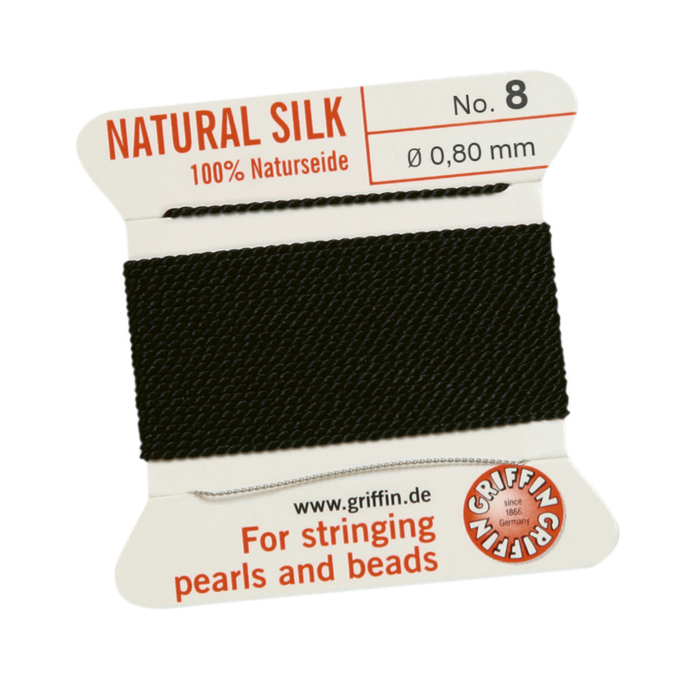 Bead Cord 100% Natural Silk, Black, No. 8 - 2 m