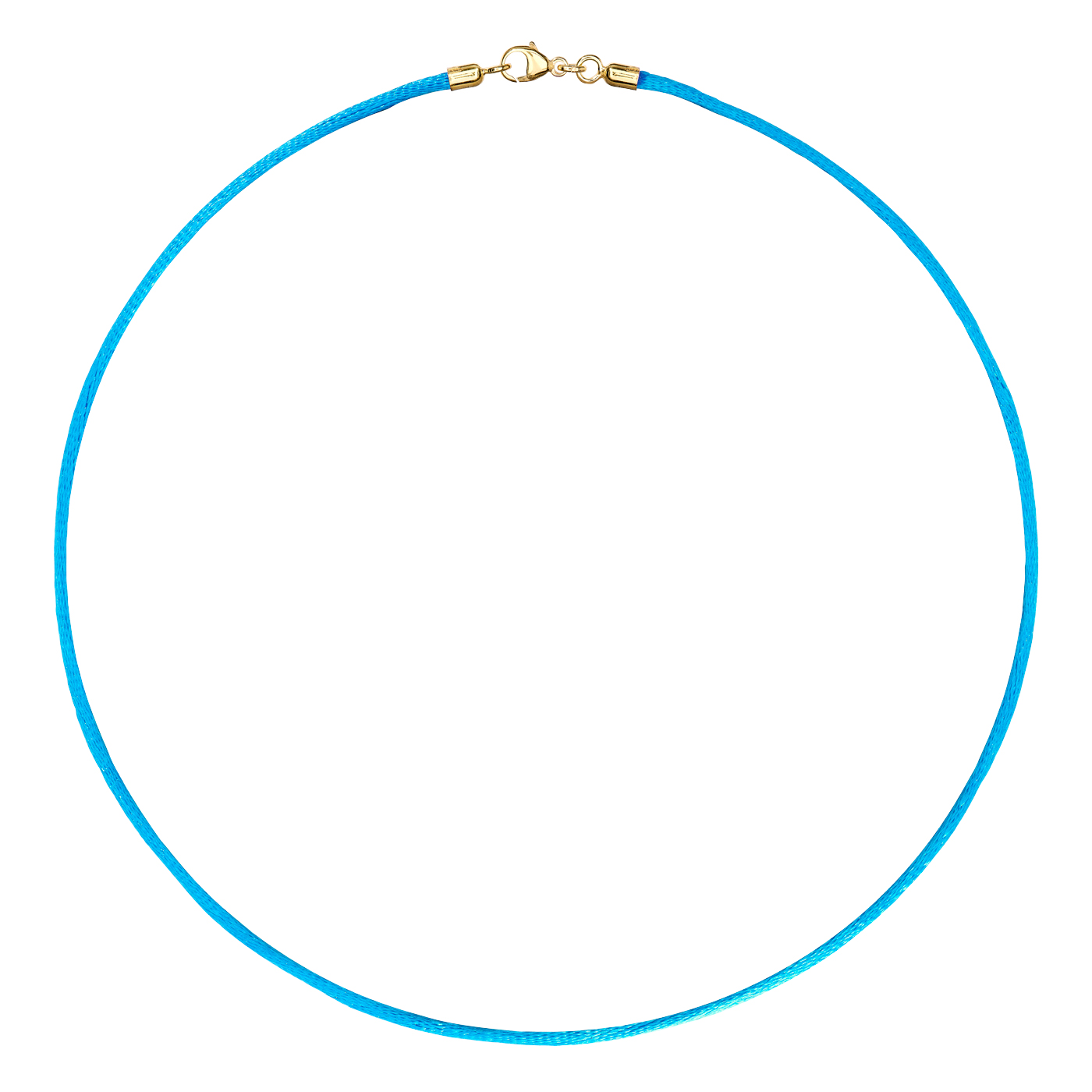 Satinband, 42 cm, ø 2 mm, blau, mit Karabiner 925 Ag verg. - 42 cm