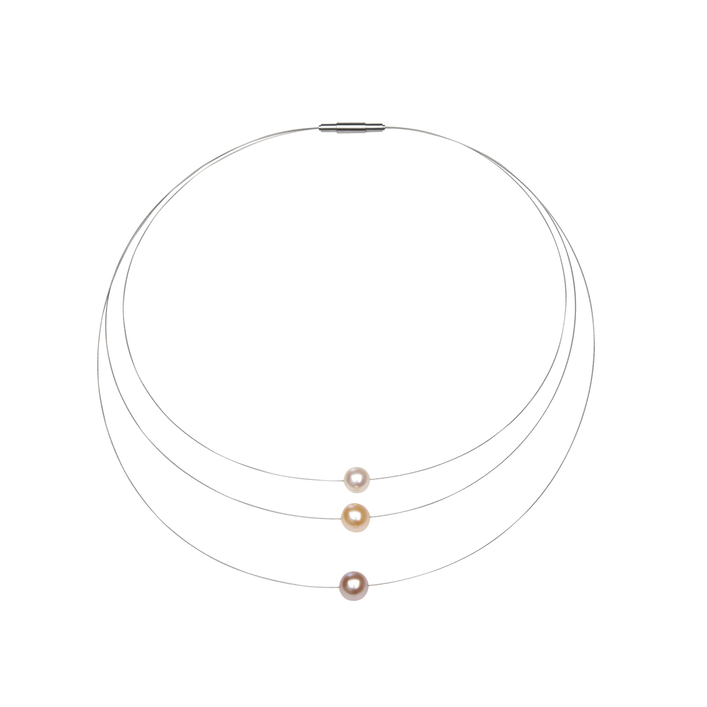Pearl Necklace, 3 Rows, White/Apricot/Purple, 42/45/48 cm - 1 piece