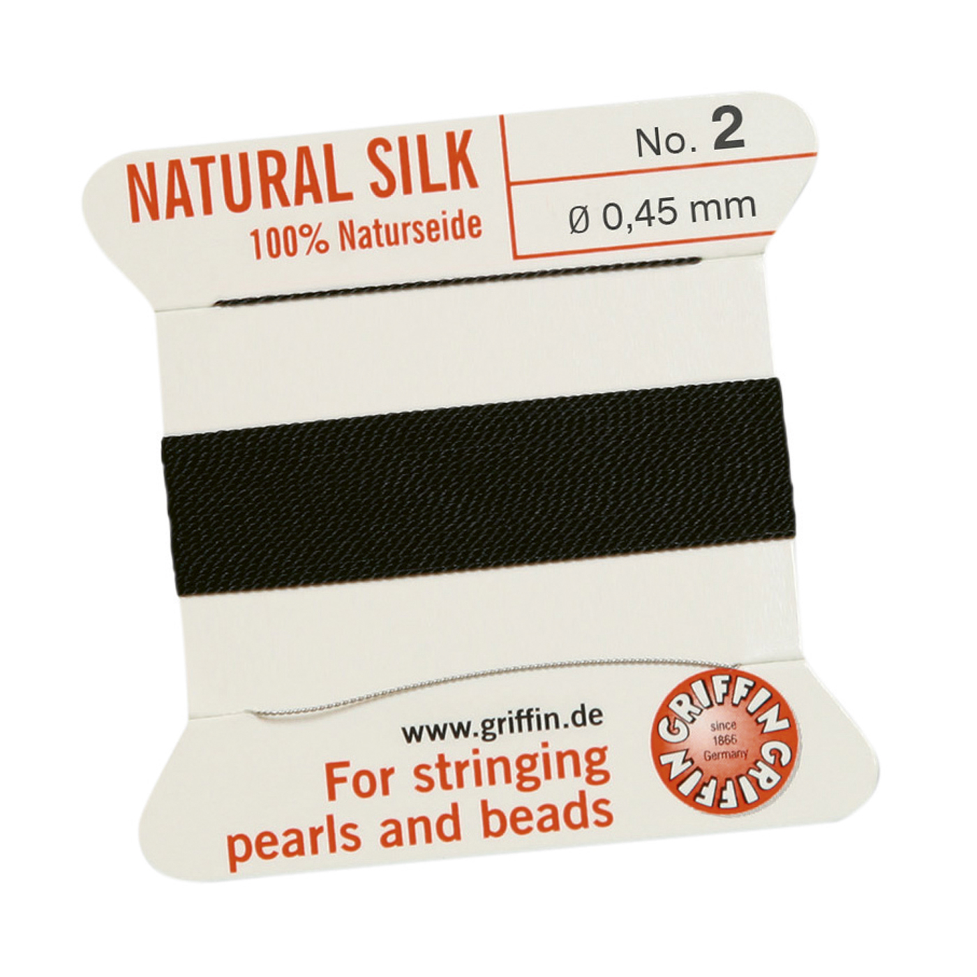 Bead Cord 100% Natural Silk, Black, No. 2 - 2 m