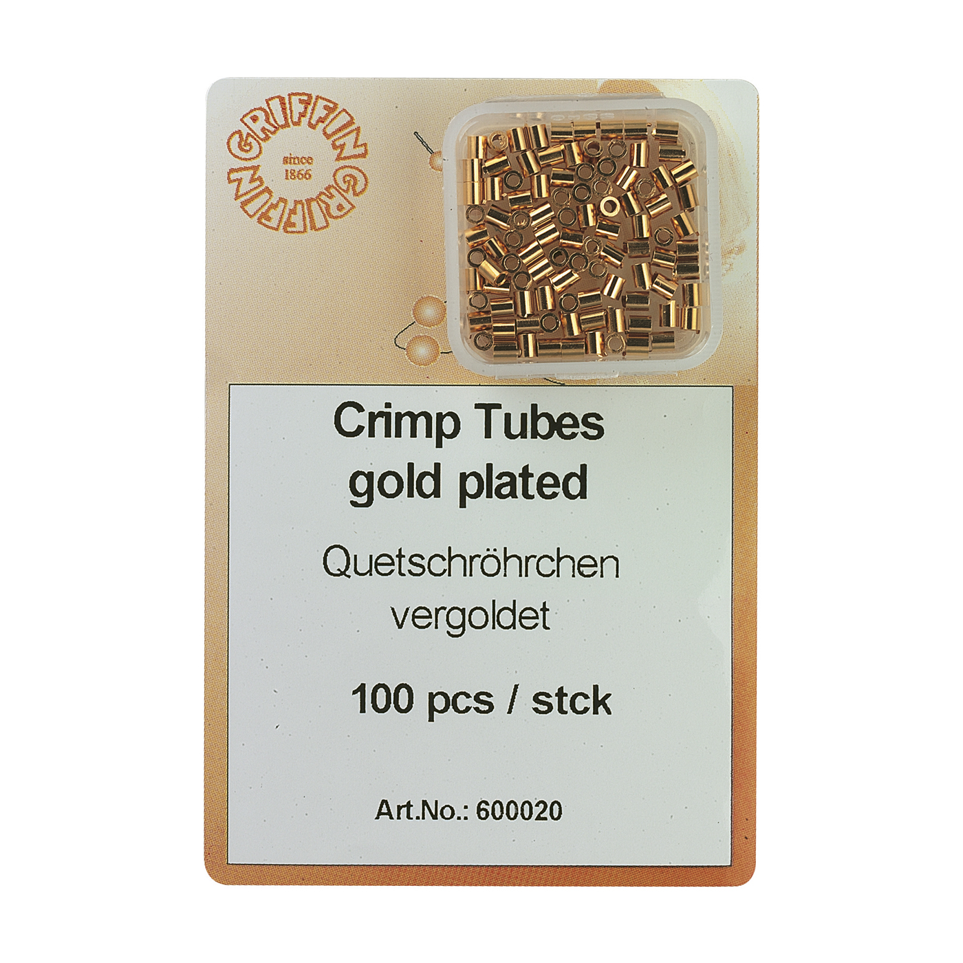 Crimps Crimp Tubes, 925Ag Gold-Plated, ø 2.0/1.0 mm - 100 pieces