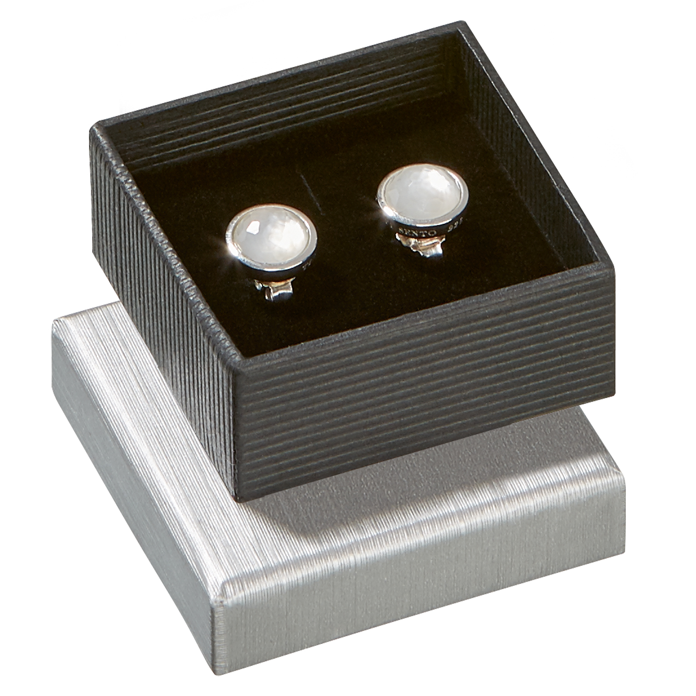 Schmucketui "Classics", silber/schwarz, 40 x 40 x 18 mm - 1 Stück Schmucketui "Classics", silber/schwarz, 40 x 40 x 18 mm - 1 Stück