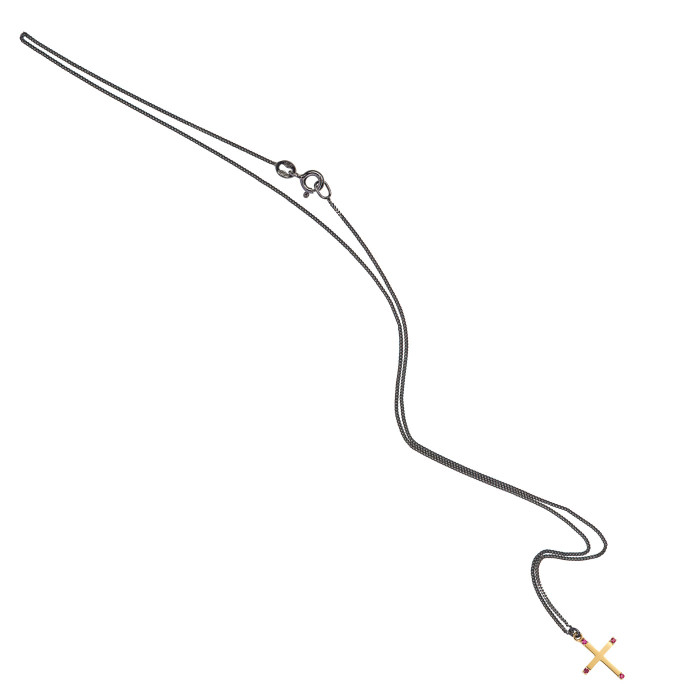 Halskette, 925Ag, oxyd. 45 cm, mit Kreuz 585G, 4 Rubine - 1 Stück Halskette, 925Ag, oxyd. 45 cm, mit Kreuz 585G, 4 Rubine - 1 Stück
