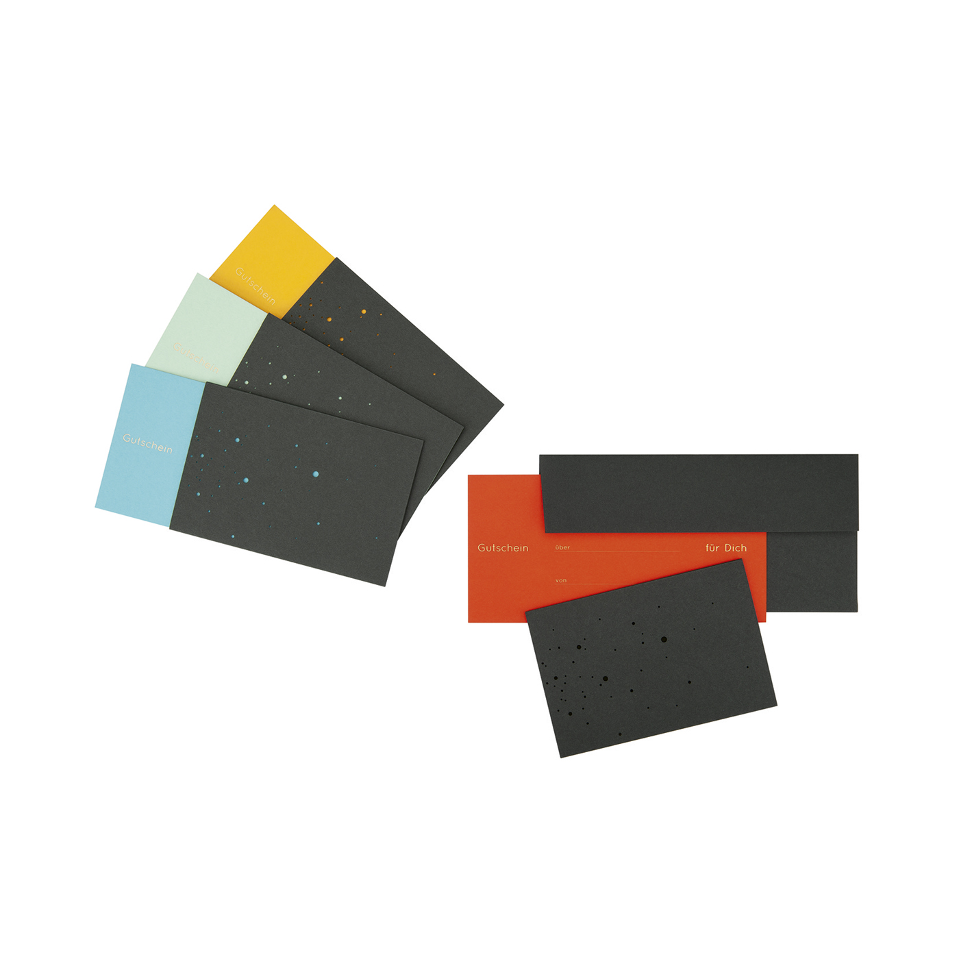 PICA-Design Geschenkgutscheine, mitgrün, orange, türkis und gelb - 1 Set