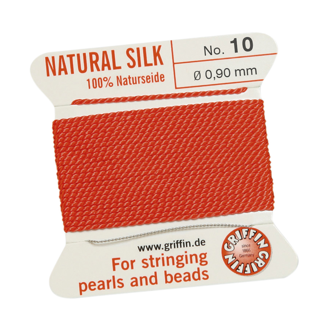Bead Cord 100% Natural Silk, Coral Red, No. 10 - 2 m