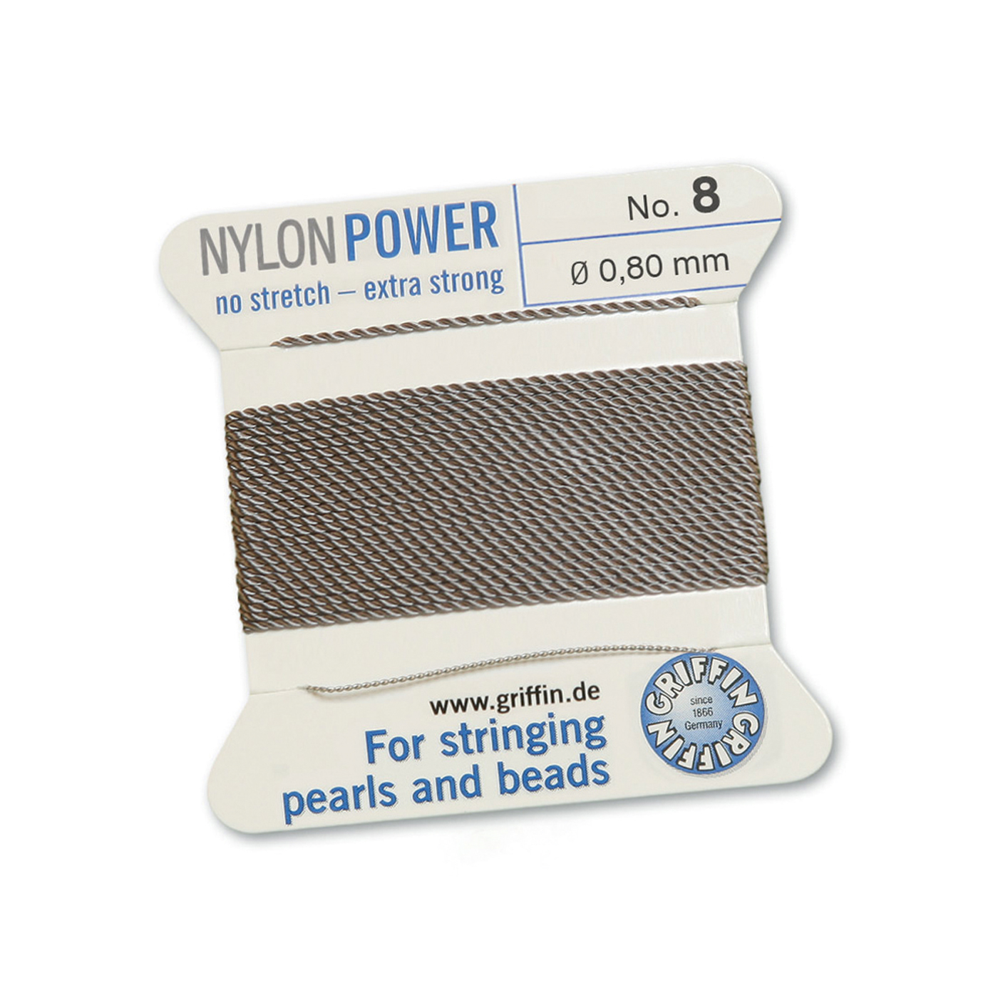 Bead Cord NylonPower Perlseide, grau, Nr. 8 - 2 m