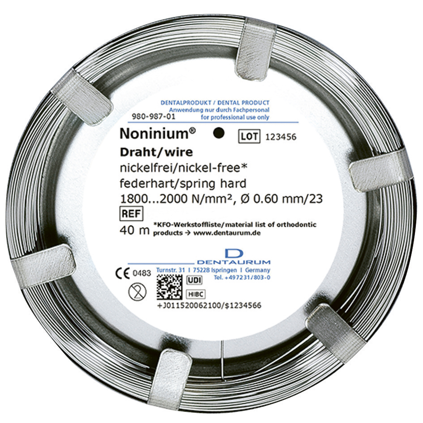 Noninium Round Wire, ø 0.6 mm, 40 m, spring-hard - 40 m