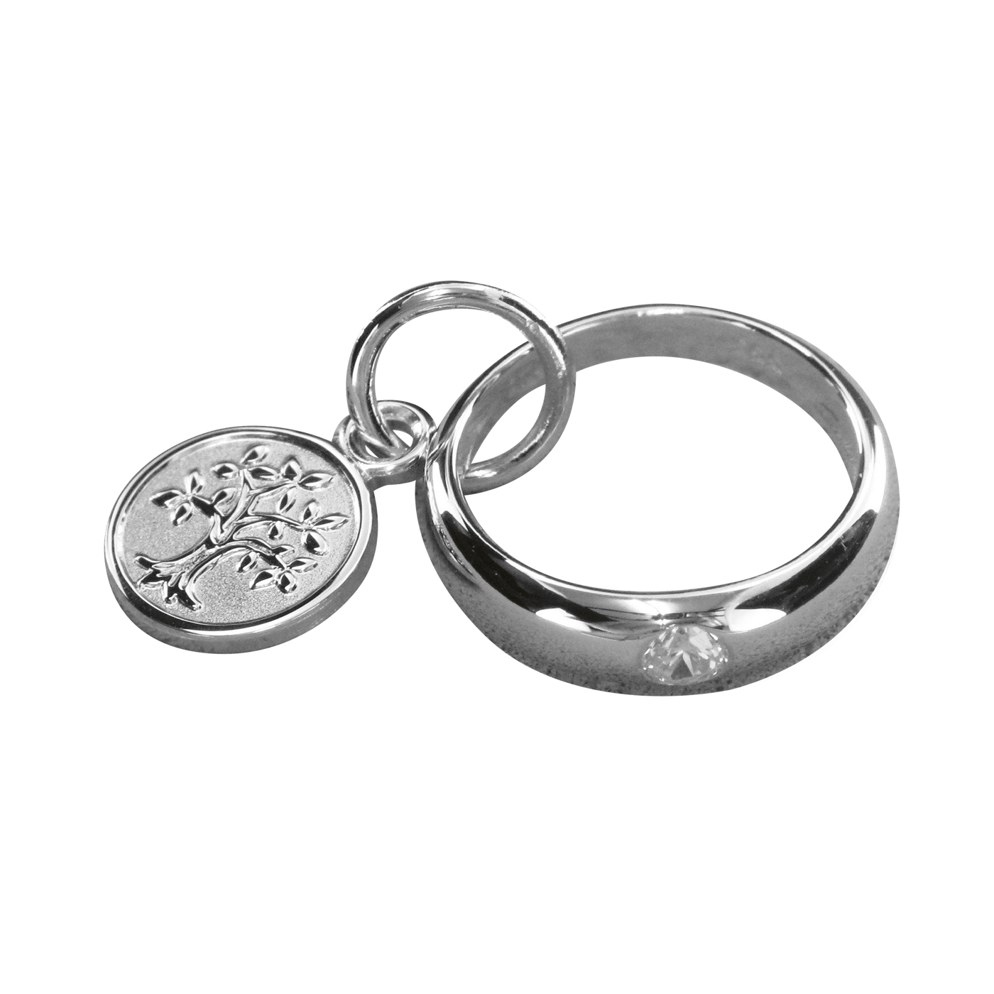 Taufring, 925 Ag rhodiniert, Lebensbaum, mit Zirkonia - 1 Stück Taufring, 925 Ag rhodiniert, Lebensbaum, mit Zirkonia - 1 Stück