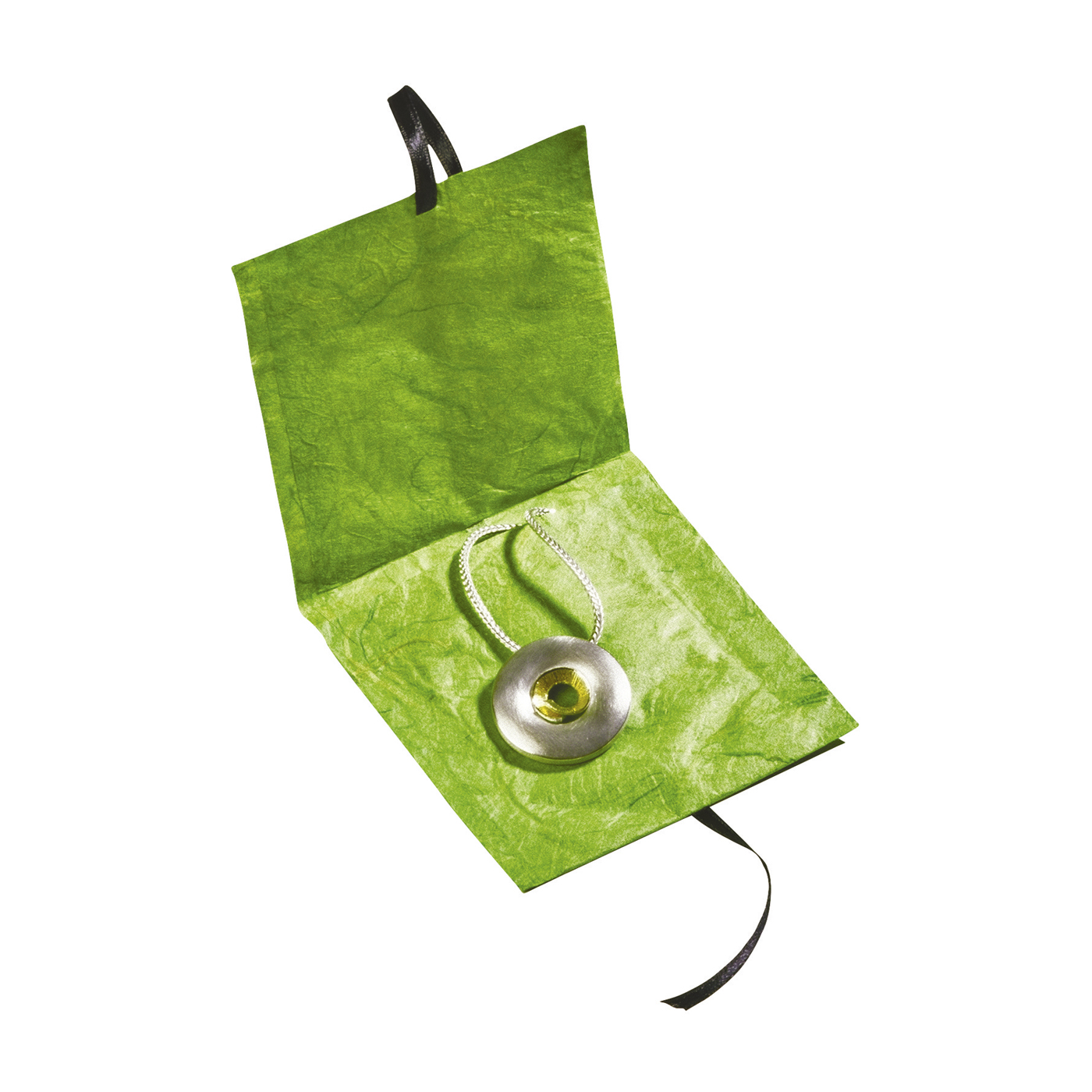 Paper Bags, Green with Black Ribbon, 100 x 100 mm - 10 pieces
