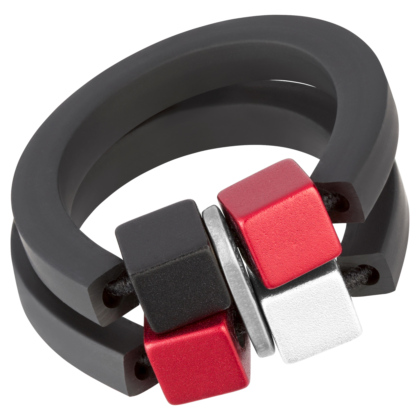 Ring, Kautsch. mit elox. Alu, 2-rhg, W 56, rot-silber - 1 Stück