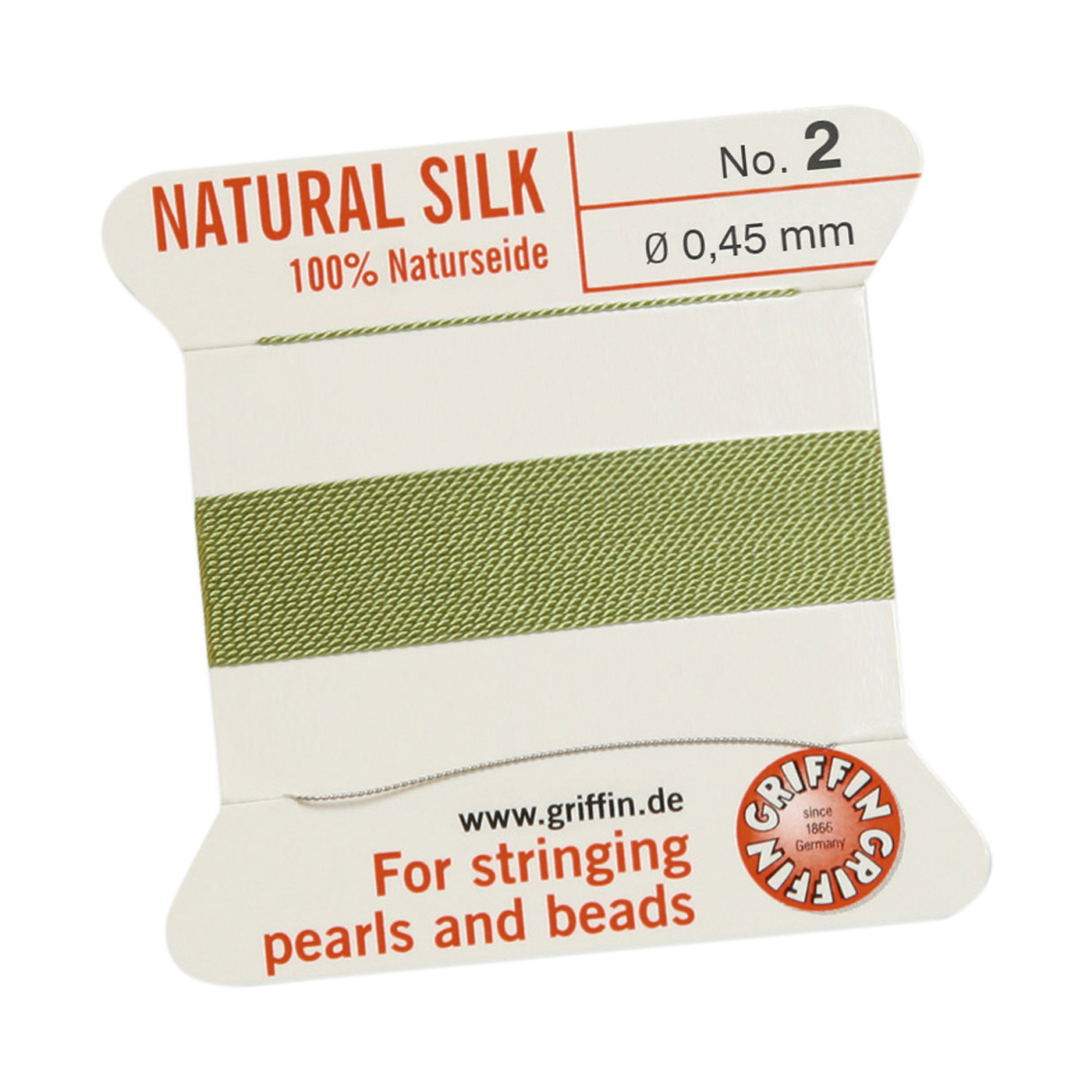 Bead Cord 100% Natural Silk, Jade Green, No. 2 - 2 m