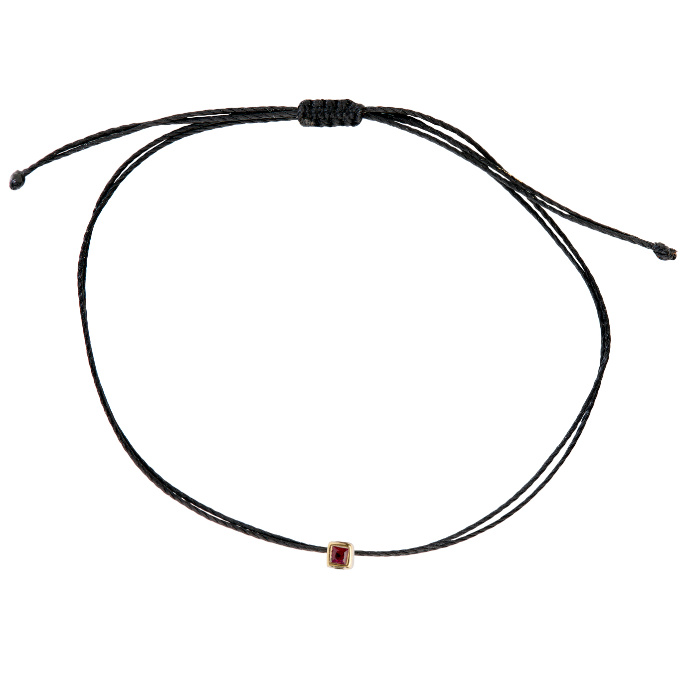Armband, Seide schwarz, 19 cm, Zarge 585G, Rubin ca. 2x2mm - 1 Stück