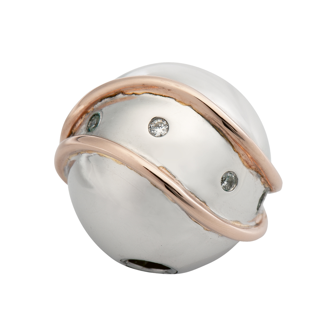 Interch. Clasp, Ball, 925Ag Rhod.-Plated/Rose,ø13 mm,4 Zirc. - 1 piece Interch. Clasp, Ball, 925Ag Rhod.-Plated/Rose,ø13 mm,4 Zirc. - 1 piece