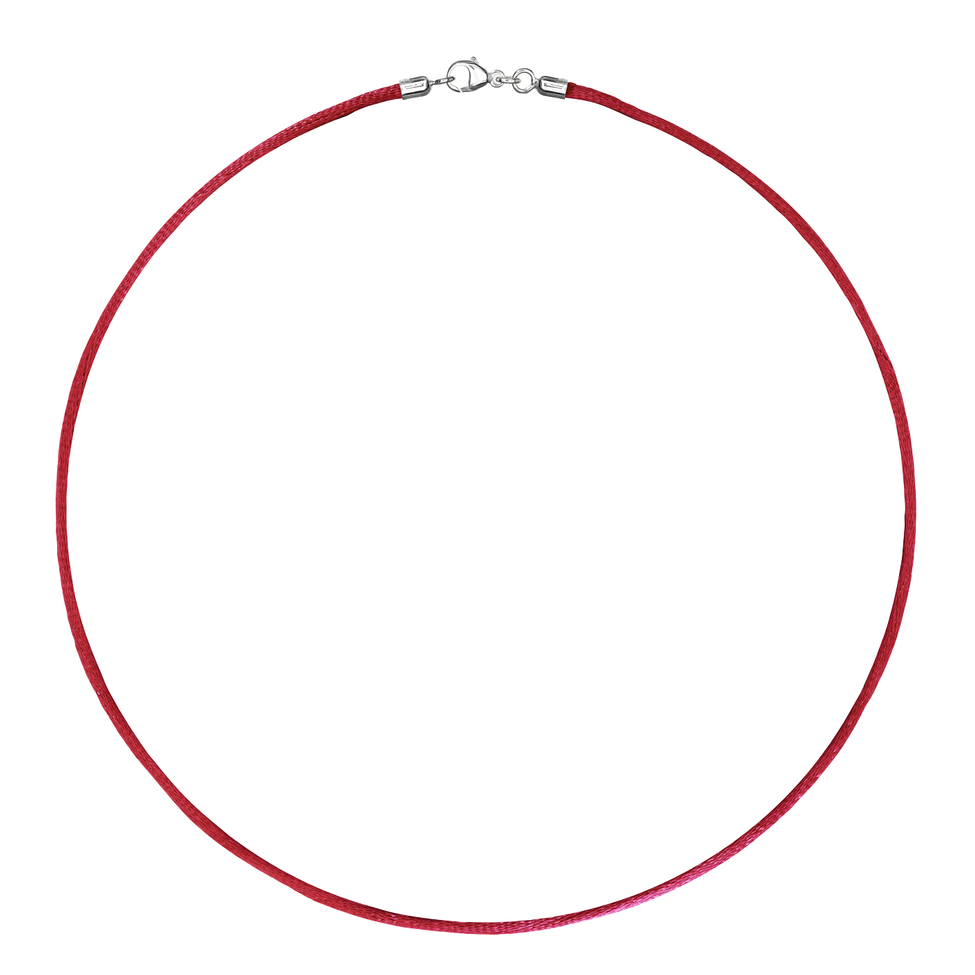 Satinband, 42 cm, ø 2 mm, burgundy, m. Karabiner 925 Ag rhod - 42 cm